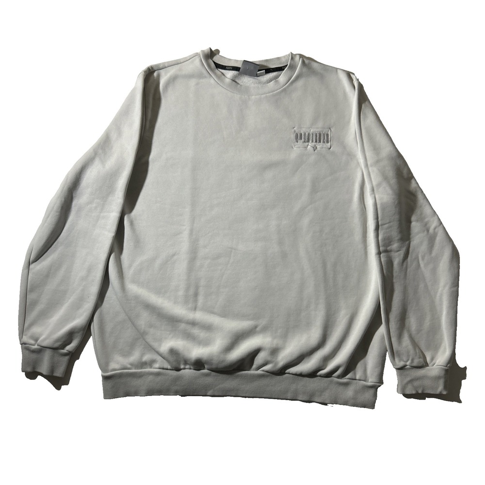 PUMA White Pullover Crew Neck Sweater Men's XL Embroidered Logo White